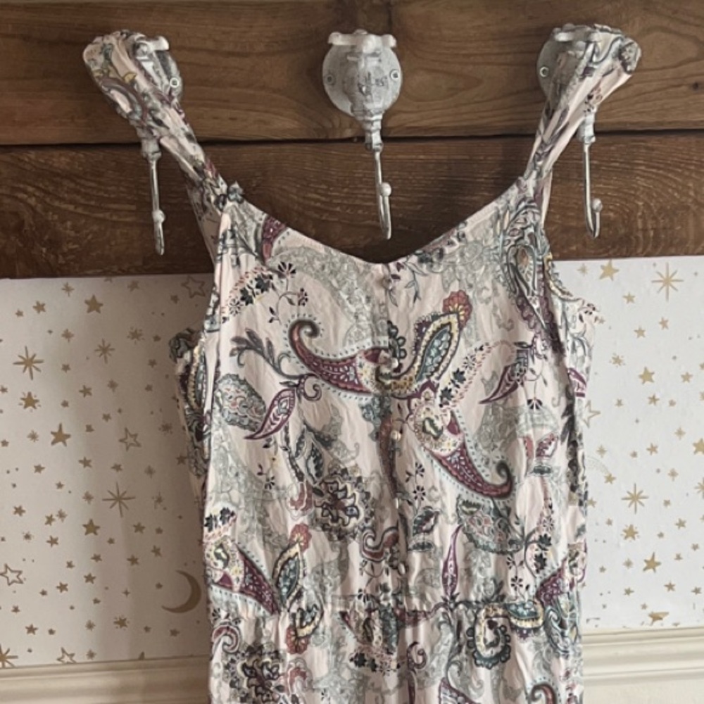 Reitmans Cream Paisley Maxi Dress with Pink and Teal Accents
